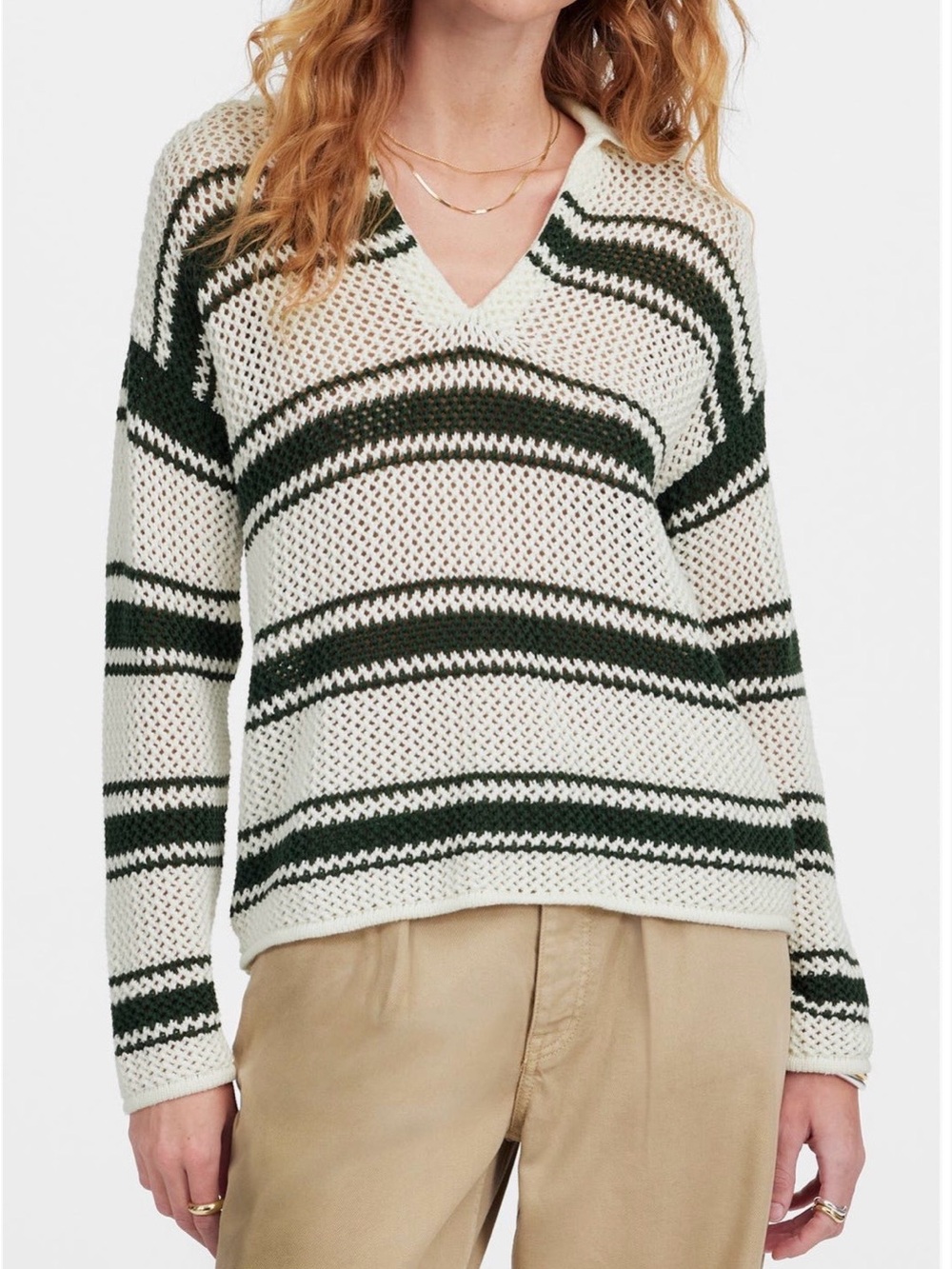 NWT Madewell Stripe Johnny V-Neck Open Knit Stripe Sweater, Size XXS